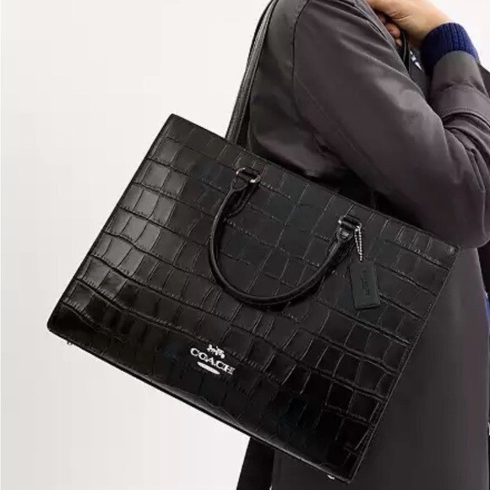 Coach Maggie Tote Bag  Silver/Black Crocodile-embossed leather